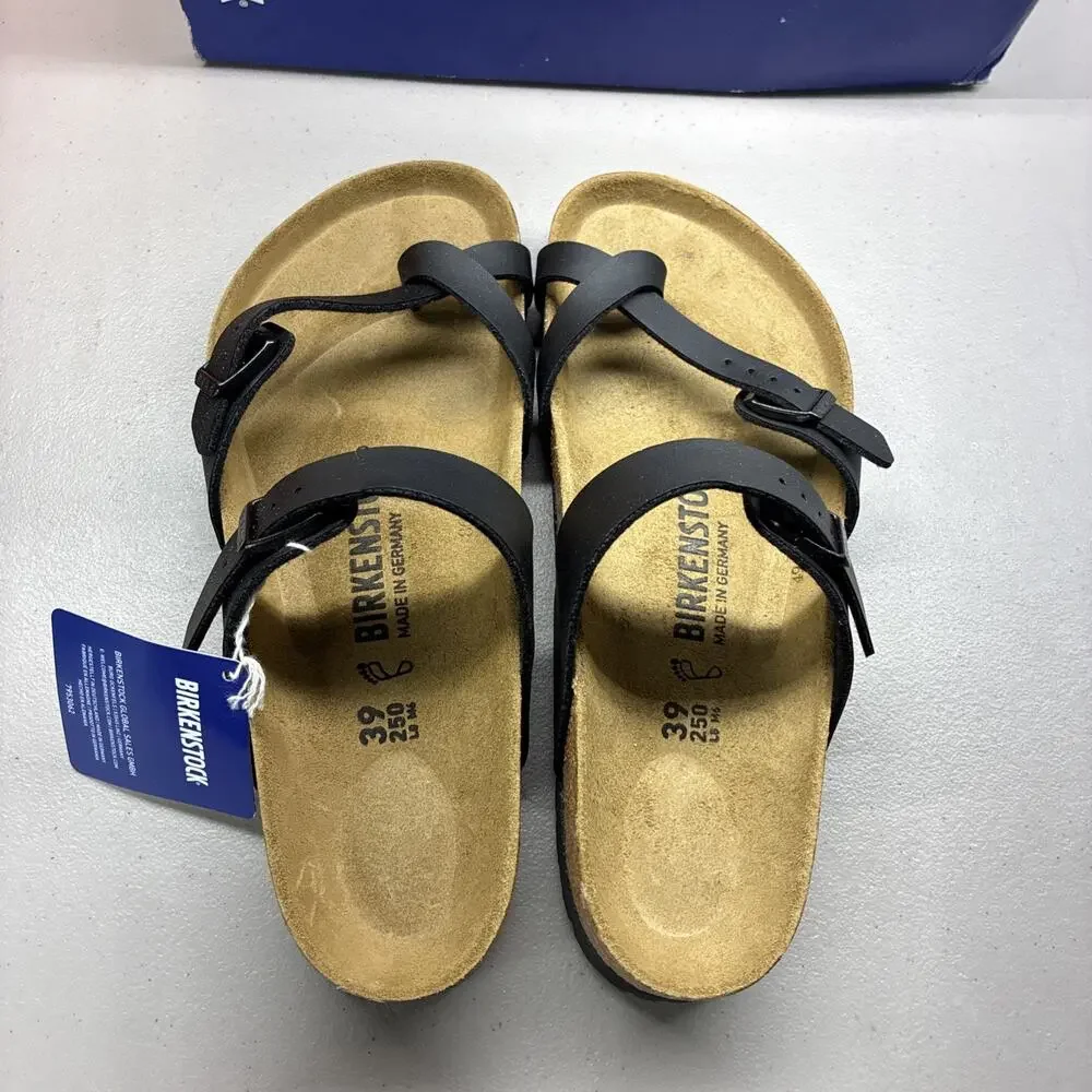 Birkenstock Mayari Birko-Flor Black Leather US Women 8 Toe Loop Thong Sandals 39